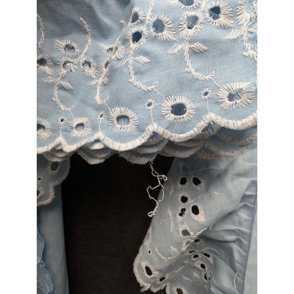 Country Shower Curtain/Valance 1 Piece Blue Eyelet Lace 80s Granny Core Kitchen